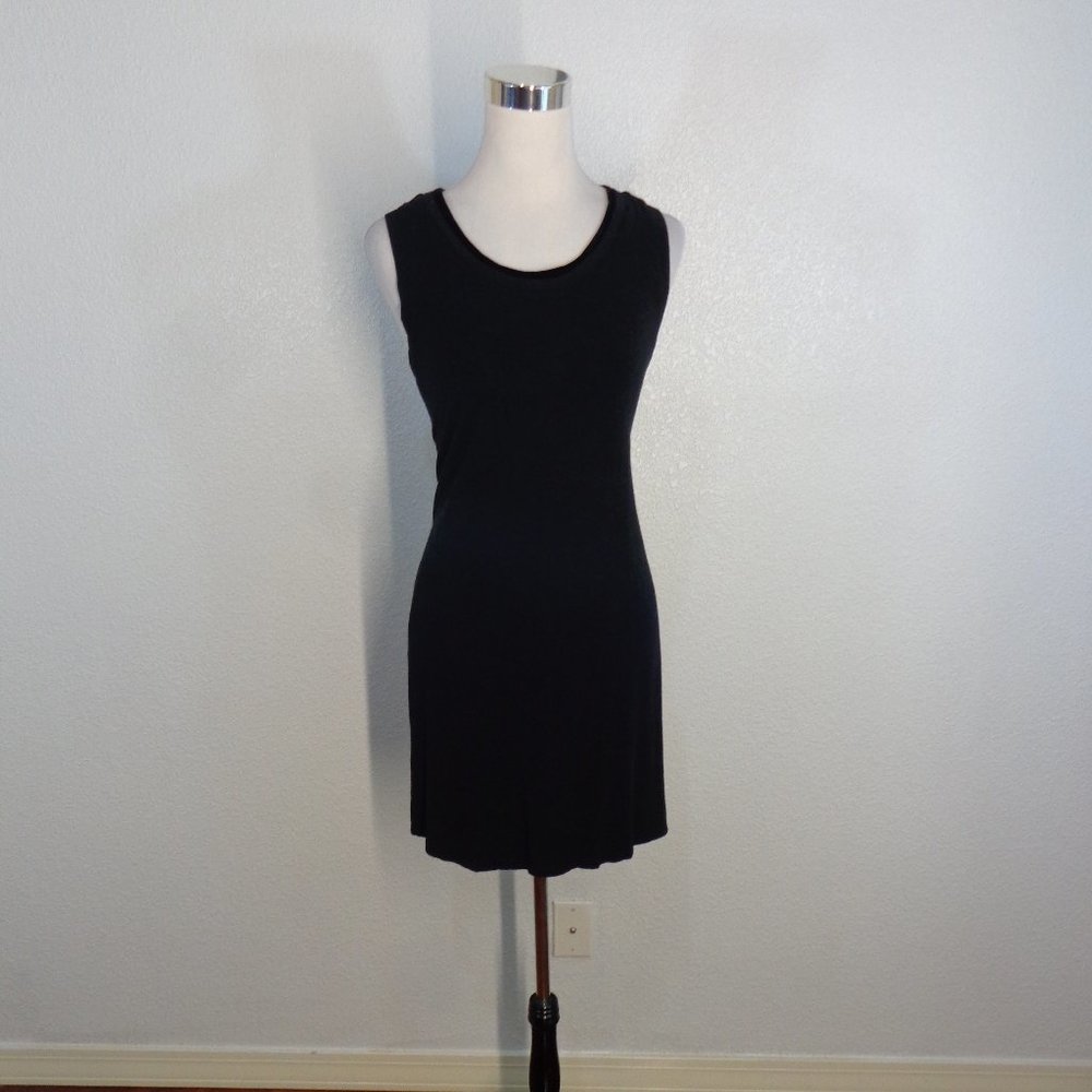J. Jill Black  Shift Sleeveless Shi dress Sz SP with velvet trim neckline